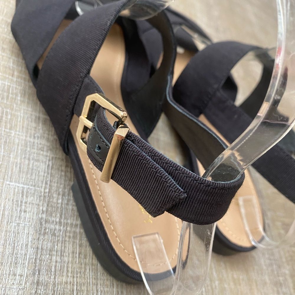 & Other Stories Black Twill Slingback Buckled Sandals Women’s 8 Wide Strap Flats - Picture 9 of 14